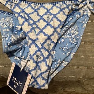 Roller Rabbit x Target Blue and White String Bikini Bottoms Size Medium